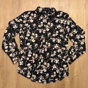 Banana Republic Navy Blue Floral Button Down Collared Blouse Women Size Medium